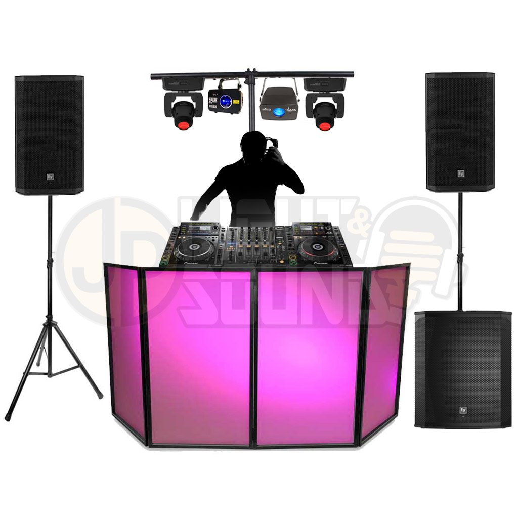 DJ Package w/Facade+(2) Totem Lighting/Speaker Stands+(2) TV Stands+DJ Table