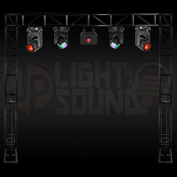 A premium elegant lighting package from JP Light & Sound featuring vibrant, colourful LED beams, wash effects, and lasers for an immersive dance floor experience